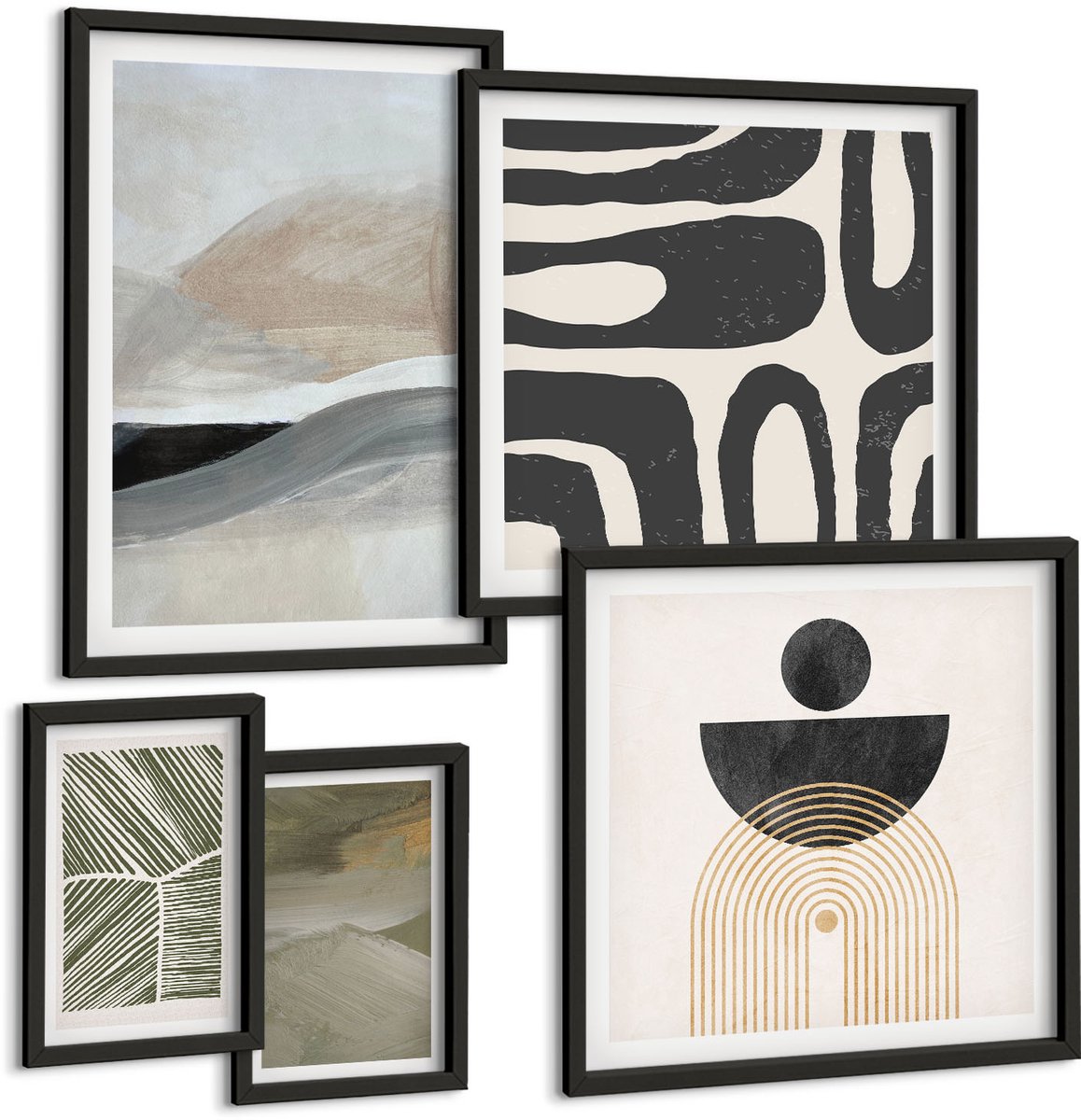 Tulup 4-Delige Schilderij Set - Abstracte patronen en vormen in ingetogen kleuren. - 50 x 50 cm, 20 x 30 cm en 40 x 60 cm - Stijlvolle Muurdecoratie - Slaapkamer - Moderne Wanddecoratie