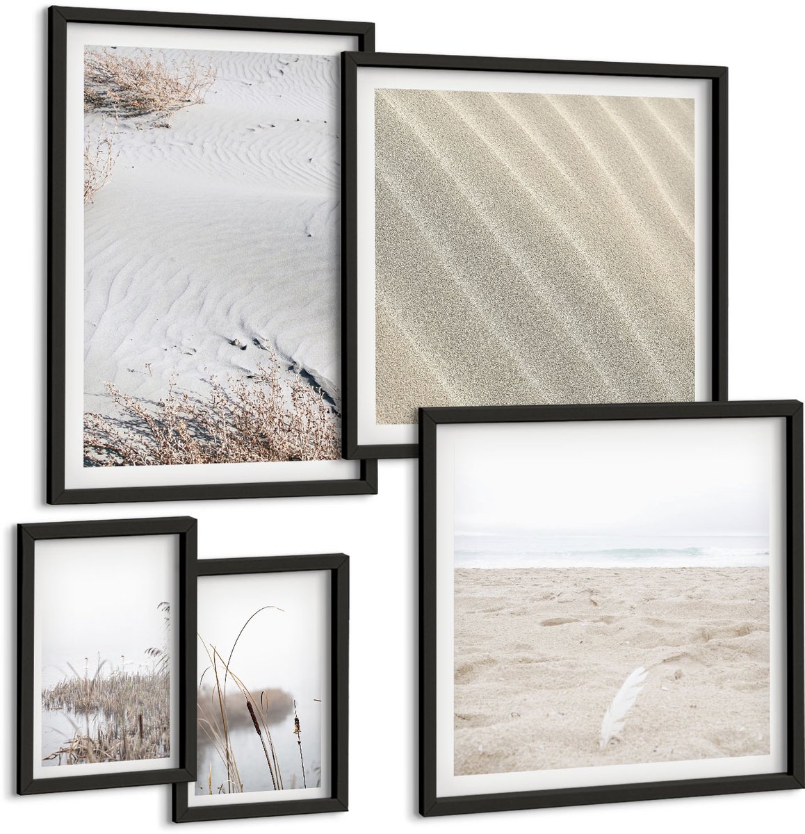Tulup 4-Delige Schilderij Set - Minimalistische strand-, natuur- en zandmotieven - 50 x 50 cm, 20 x 30 cm en 40 x 60 cm - Wanddecoratie - Woonkamer Decoratie - Stijlvolle Muurdecoratie