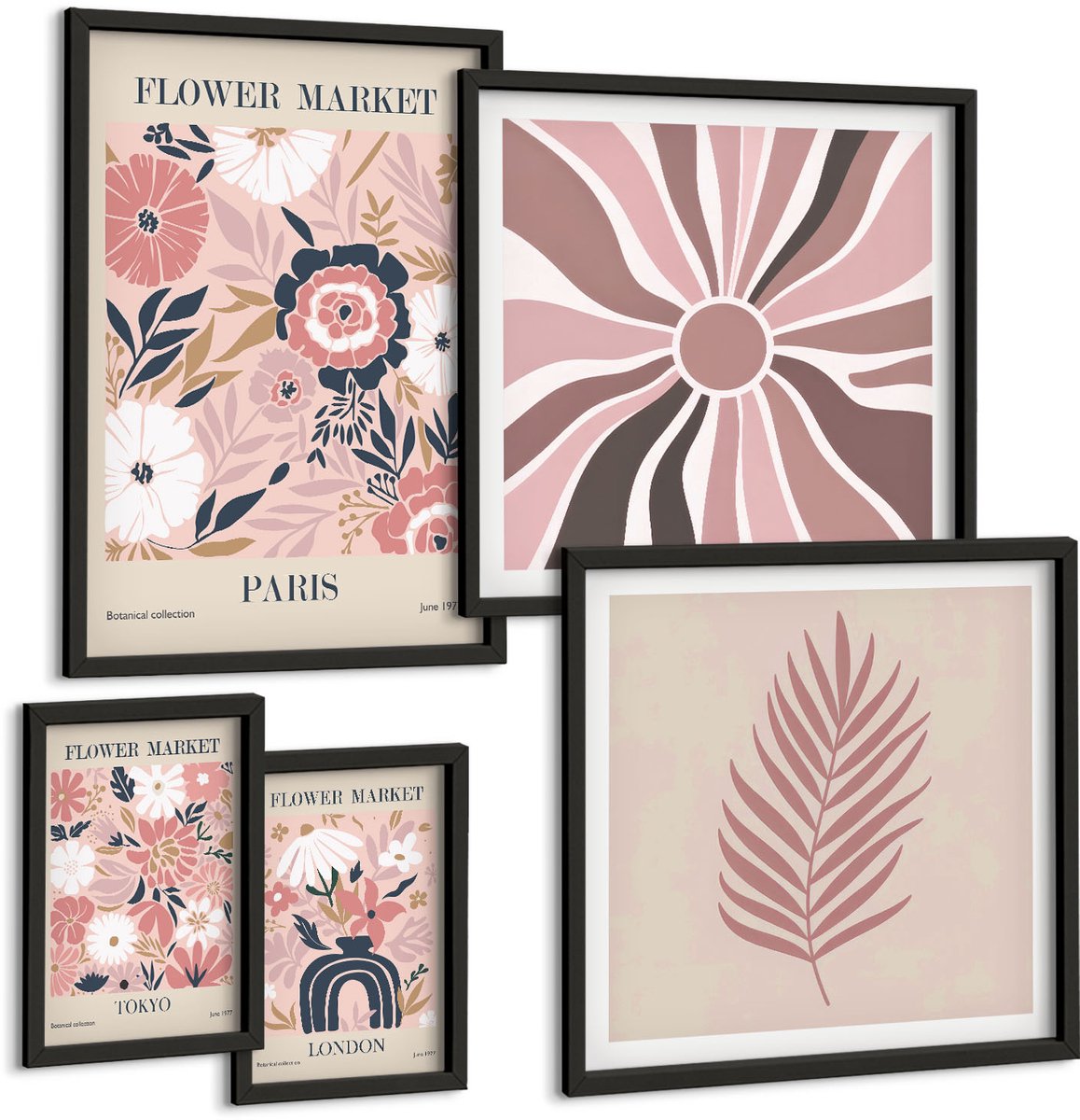 Tulup 4-Delige Schilderij Set - Bloemenmarkten uit wereldsteden in boho-stijl - 50 x 50 cm, 20 x 30 cm en 40 x 60 cm - Wanddecoratie - Muurdecoratie - Moderne Interieurdecoratie