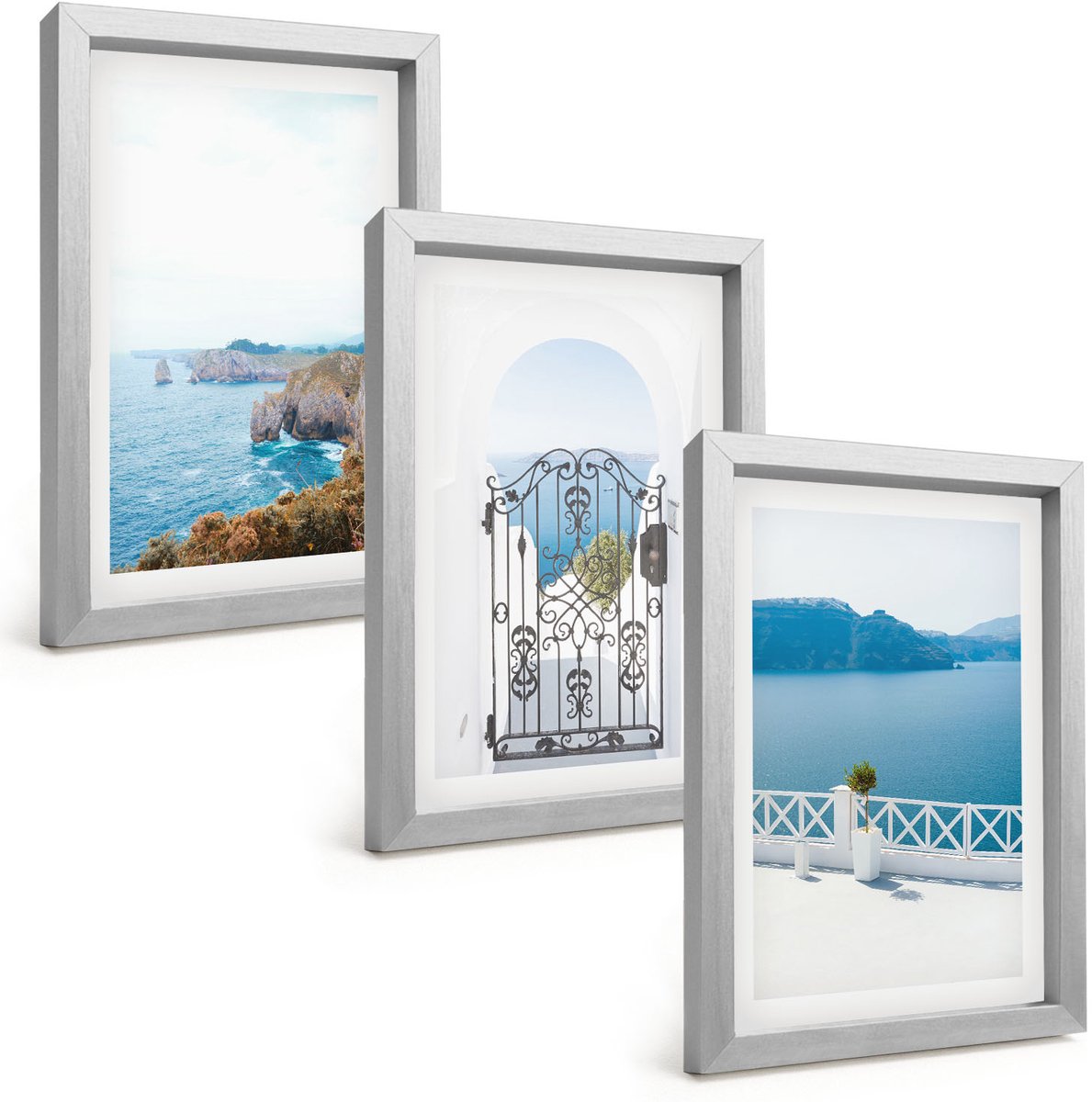 Tulup 4-Delige Schilderij Set - Zeezicht met Griekse architectuur - 20 x 30 cm - Muurdecoratie - Decoratieve Schilderijen - Wohnzimmer - Stijlvolle Muurdecoratie