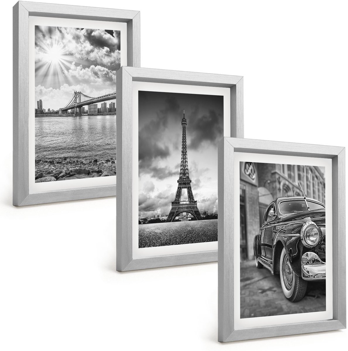 Tulup 4-Delige Schilderij Set - Stadsgezichten Bruggen Eiffeltoren Klassieke auto - 20 x 30 cm - Decoratieve Schilderijen - Wanddecoratie - Hal - Woonkamer Decoratie