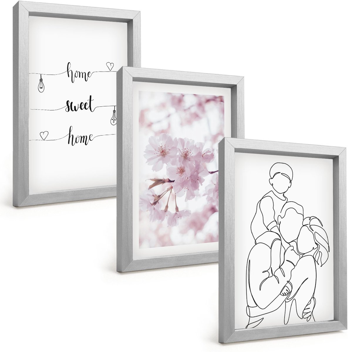 Tulup 4-Delige Schilderij Set - Bloemen en familie in minimalistisch design. - 20 x 30 cm - Wanddecoratie - Muurdecoratie - Woonkamer