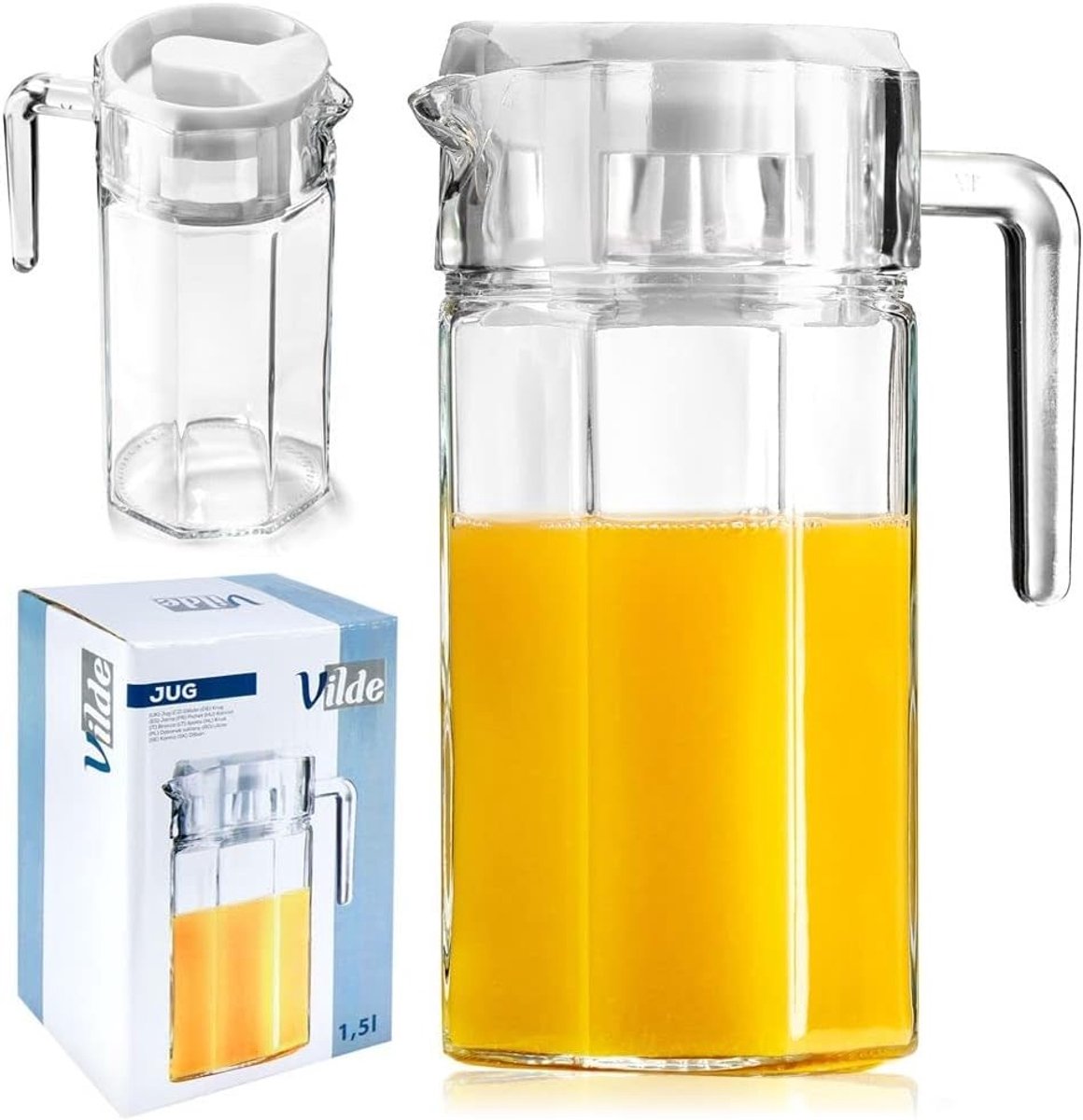 Waterjug - Transparant - 1,5 Liter - Glazen Karaf met Deksel en Schenktuit - Voor Thuis en Feest