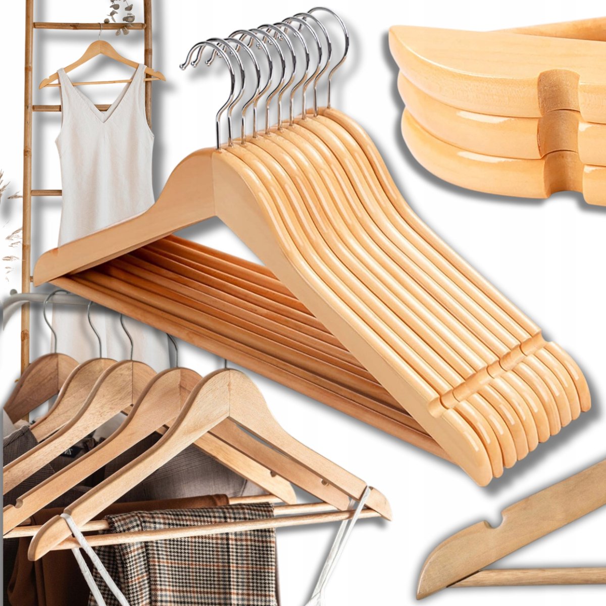20x Houten Kledinghangers met Draaibare Haak - Ideaal voor Garderobe