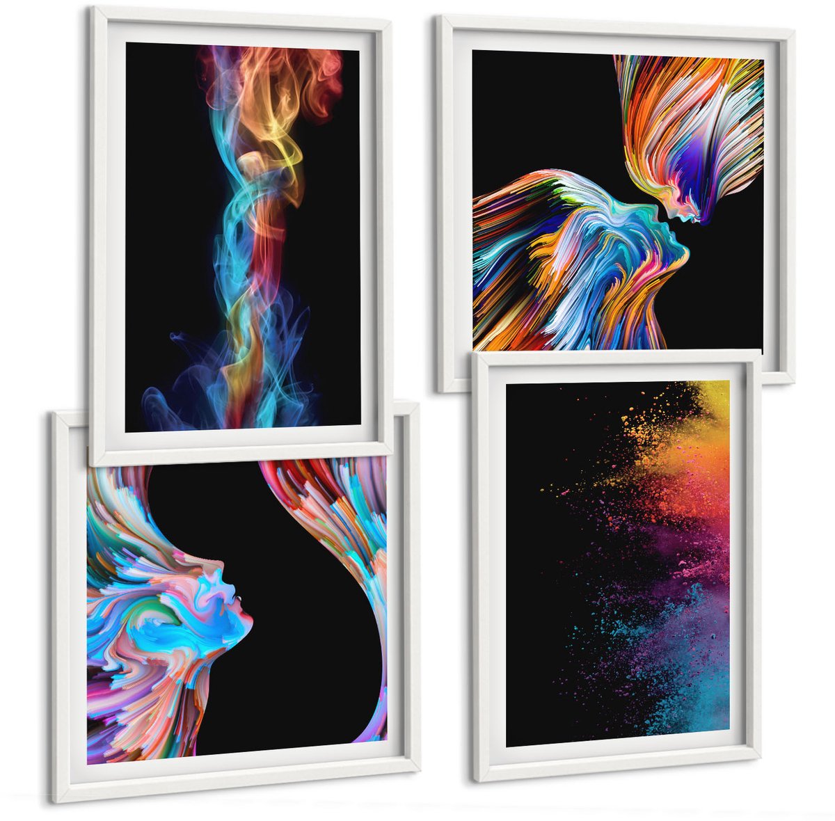 Tulup 4-Delige Schilderij Set - Kleurrijke abstracties met gezichten en dynamische vormen - 40x40 en 40x60 - Muurdecoratie - Decoratieve Schilderijen - Wohnzimmer - Wanddecoratie