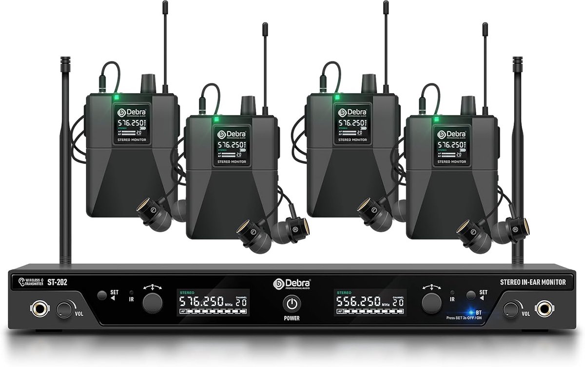 D Debra ST-202 UHF Wireless In-ear Monitor System with Stereo, Dual Channel for Stage and Studio (4 pocket receivers) - ShopVlot