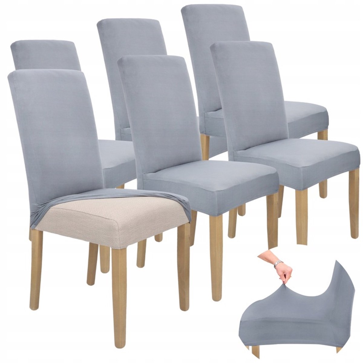 Set van 6 Luxe Grijze Stoelhoezen - Elastisch & Dik