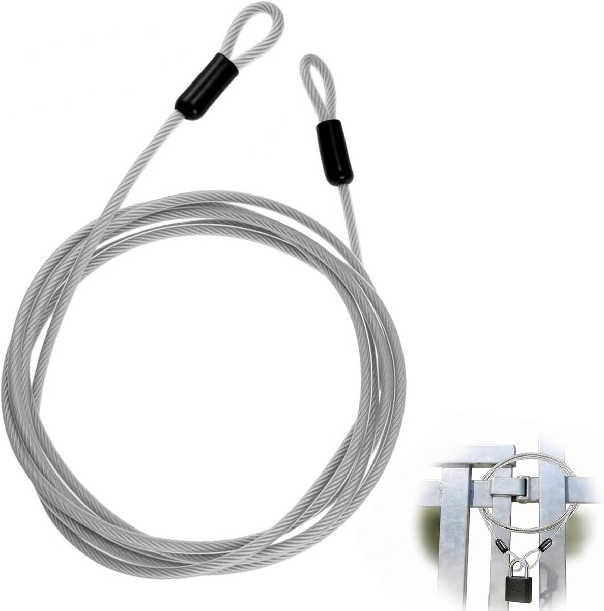 Staalkabel 2 m met ogen - Ø 4 mm - luskabel ommanteld - ideale diefstalbeveiliging voor meubels en fietsen - ShopVlot