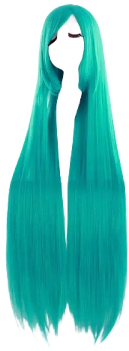 Damespruik Lang 100cm Zeeblauw Cosplay Kostuum