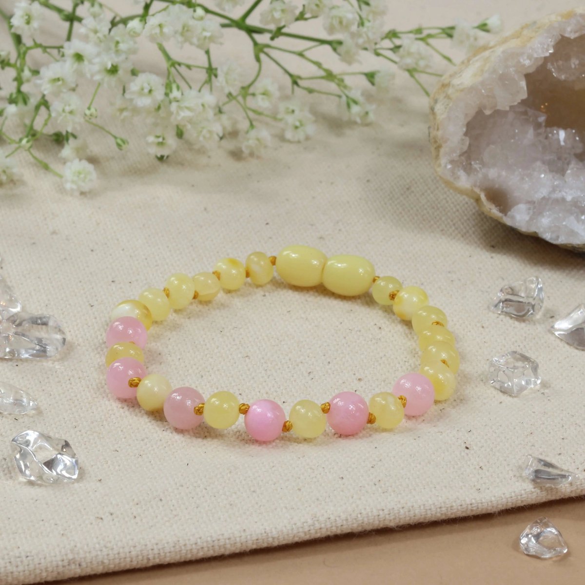 Baby Natura - Barnsteen Armband - Kind - Milk Pink Jade - 16,5 cm