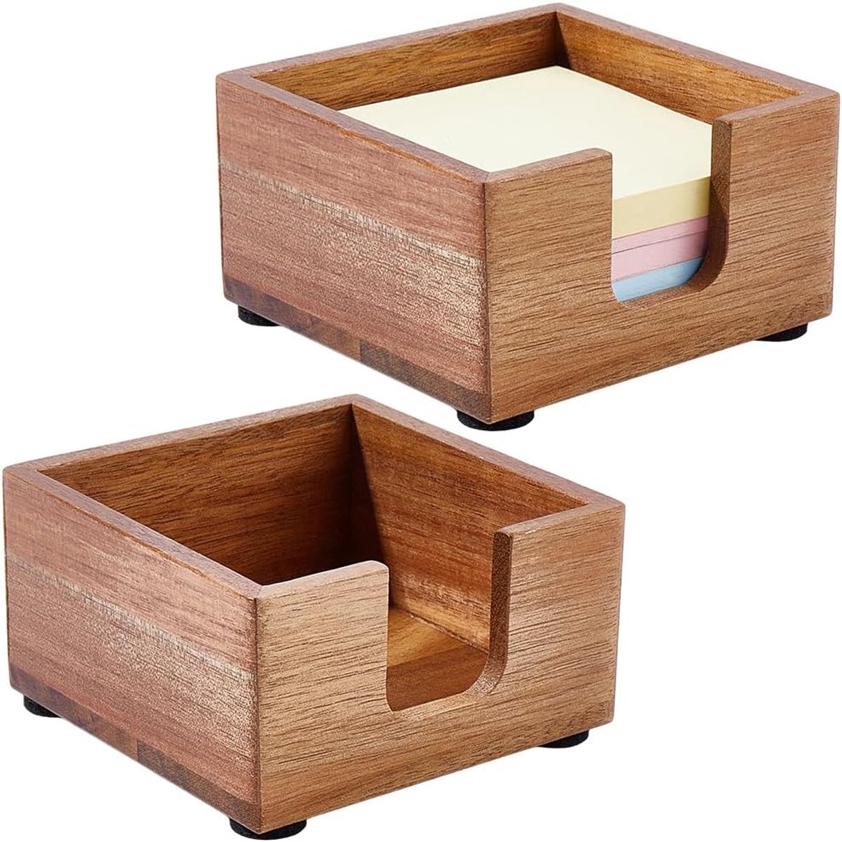 2 STKS Walnoot Hout Sticky Note Houder 9.3x9.3cm Note Dispenser Self Stick Memo Pad Kubus Houder Houten Bureau - ShopVlot