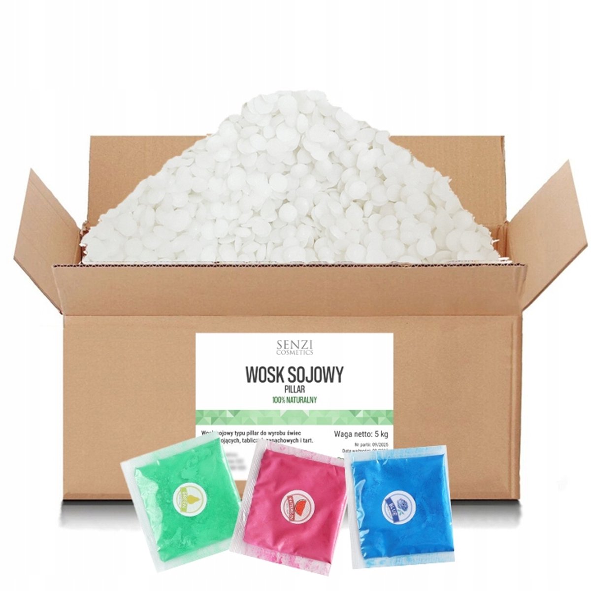 Natuurlijke Sojawas Pillar 5kg Set met Mika Kleurstoffen 3x5g