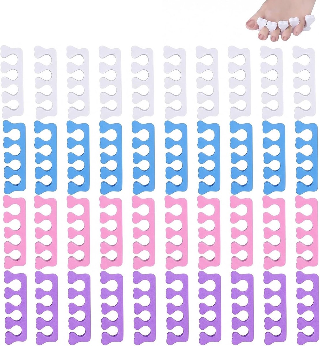 40 stuks teenslippers voor pedicure en manicure, zachte schuimrubberen teenspreiders voor nagellak, kleurrijke - ShopVlot