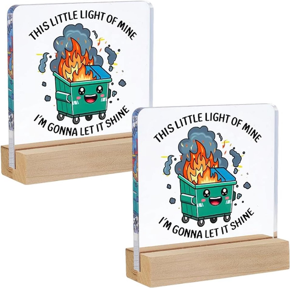 ORIGACH 2 stuks grappig bureaubord met vuilnisbakvuur motief "THIS LITTLE LIGHT OF MINE, I'M GONNA LET IT SHINE" - ShopVlot