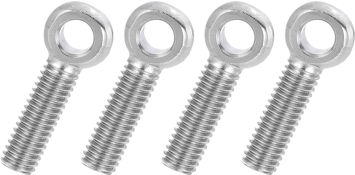4 stuks ringschroef M6, 304 roestvrij staal oogschroef M6 x 25 mm, metrische volledige schroefdraad oogbouten, metalen oogschroef voor auto-industrie, ventielen, buizen, zilvertint