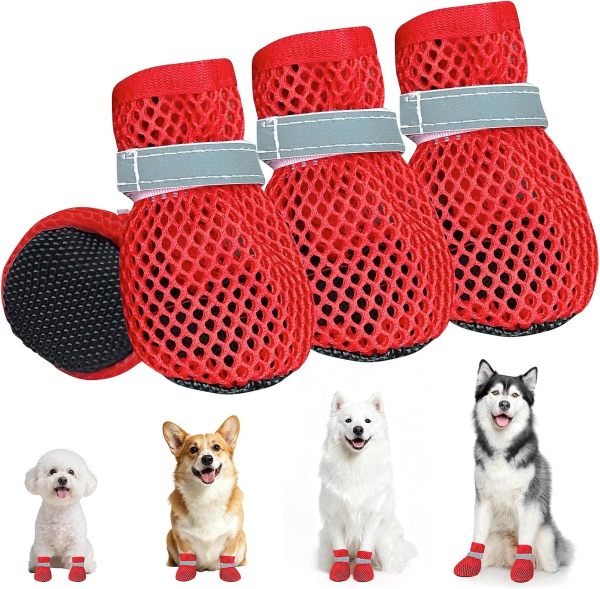 Schoenen, pootbescherming, hondenschoenen zomer, pootbescherming voor honden, hondenschoenen zomer, ademend, geschikt voor binnen en buiten in de zomer/rood XL