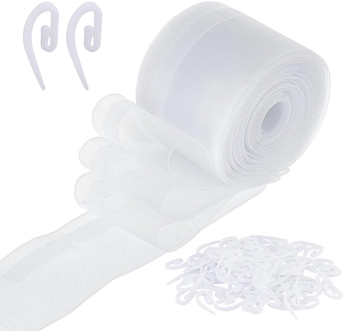 Vouwband voor gordijnen, 25 m, golvend, transparant, 7,4 cm, vouwband van nylon met 400 gordijnhaken, draperingsband, plooiband gegolfd