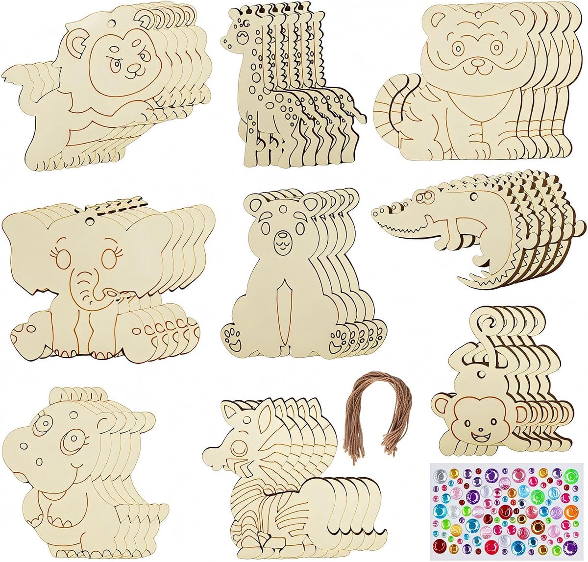 Houten dieren om te beschilderen, met gat, houten hanger, kinderverjaardag, knutselen, voor meisjes en jongens, doe-het-zelf schilderen, handwerk, decoratie, van hout, knutselen