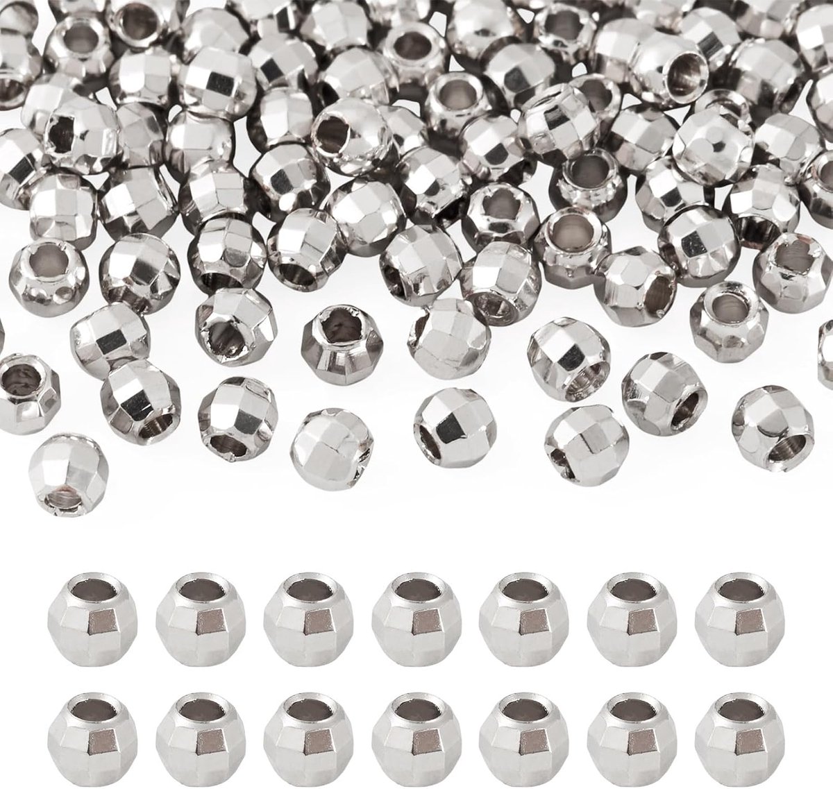 100 stuks 3 mm gefacetteerde ronde messing spacer kralen met langdurige vergulde kleine rondelle kraal platina metalen bal losse kralen voor armbanden ketting oorbel sieraden maken