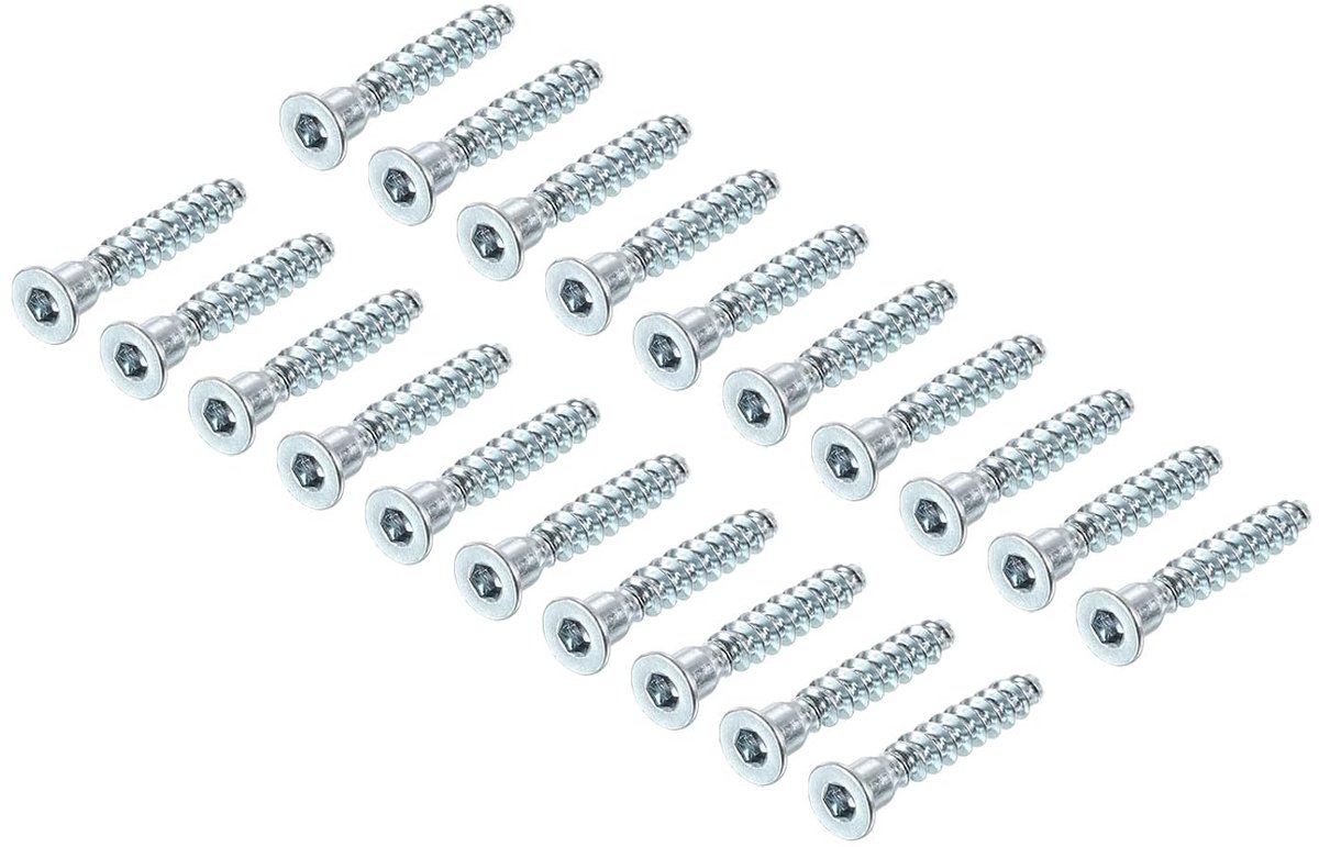 Confirmat Meubelschroef, 20 stuks 6,3 x 40 mm houtschroeven met binnenzeskant, verbindingsschroef voor meubels, zelftappend, verzonken kop, verzinkt