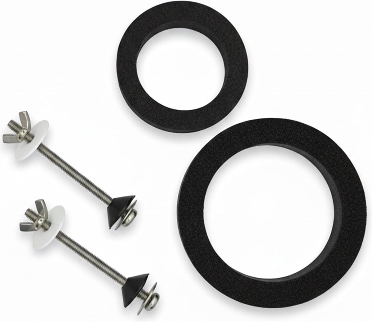 wc-spoelbakset, reparatie en bevestiging van spoelbak, schuimrubberen afdichtingen 110 mm en 80 mm + roestvrijstalen schroeven 90 mm M6 en sluitringen, universele set voor het afdichten van