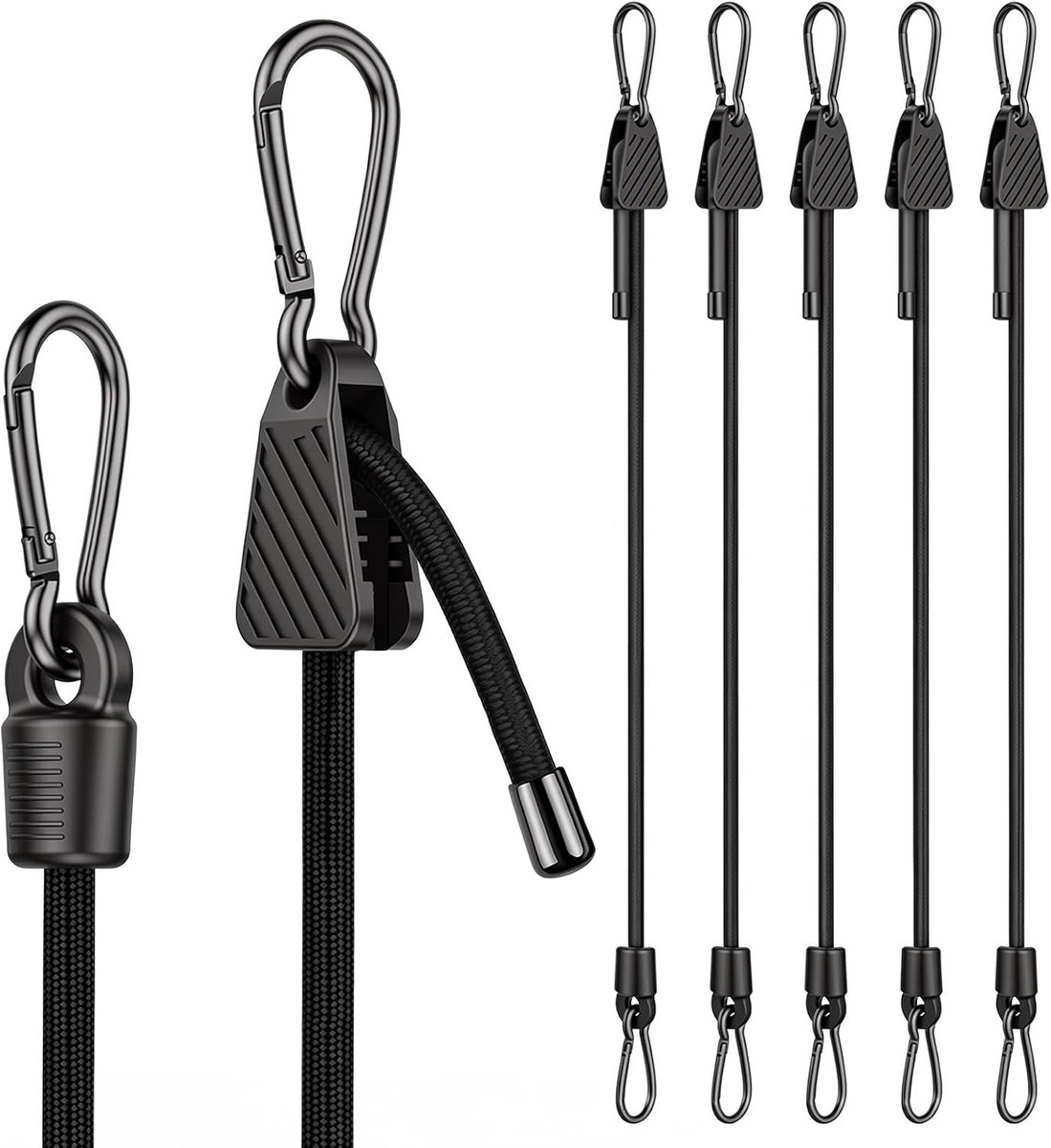6 stuks elastische riemen met verstelbare haken, 100 cm, expander met karabijnhaak, weerbestendig, uv-bescherming, zwart, voor bevestiging van zonnezeil, dakkoffer