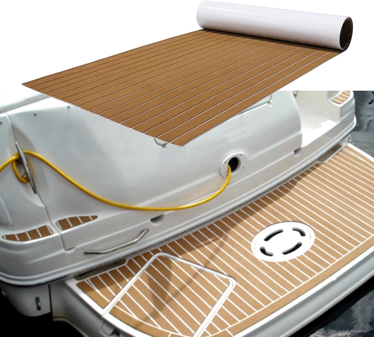 Decking Sheet Eva teak zelfklevende antislip mat marine dek voor boten, jacht marine zelfklevende schuimboot jachtvloer - bruin en zwart