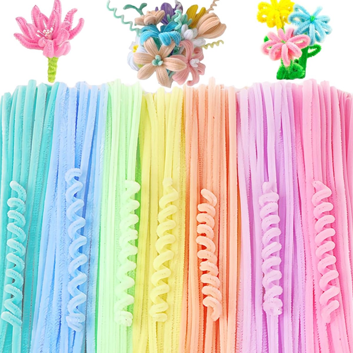 100 stuks gekleurde pijpenragers, chenilledraad, twist kleur macaron voor decoratief handwerk, creatieve doe-het-zelf 30 cm x 6 mm