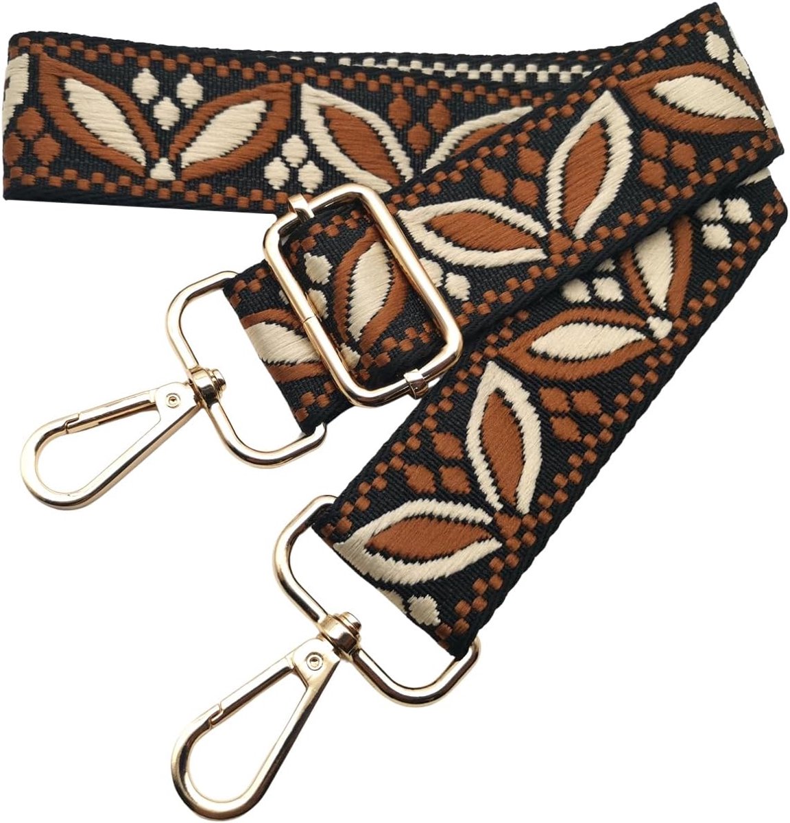Schouderriem voor handtas, veelkleurig, verstelbare brede schouderriem, vervangbaar met gouden karabijnhaak, 3,8 cm, comfortabel en duurzaam voor dames crossbody, zwart-bruin, 634