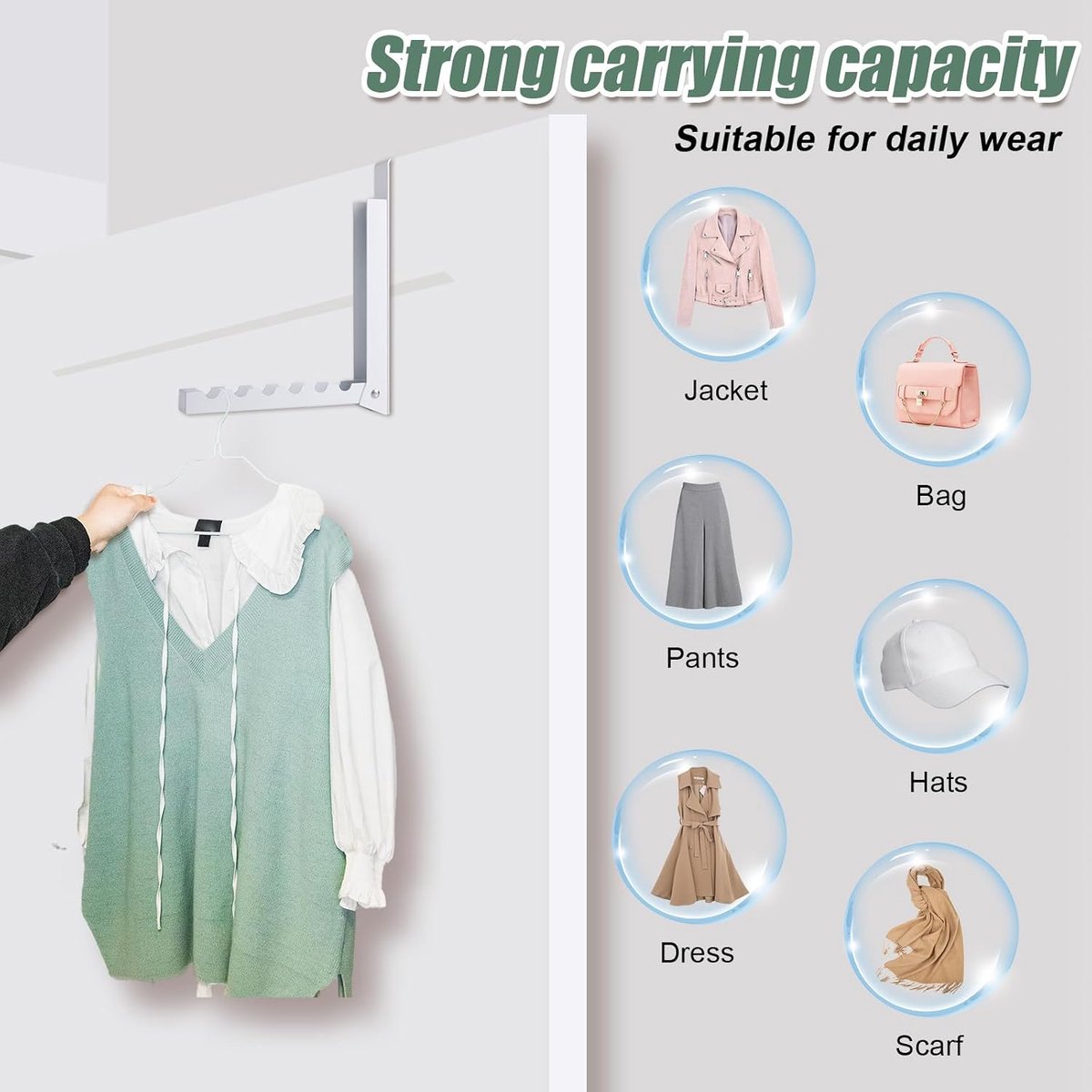 Over de Deur Hanger Haak, Opvouwbaar Over Deur Droogrek Achter Deur Haken Draagbaar Deur Hangende Kleding Organizer voor het Ophangen van Kleding Jassen Handdoeken Tassen Wasgoed Thuis
