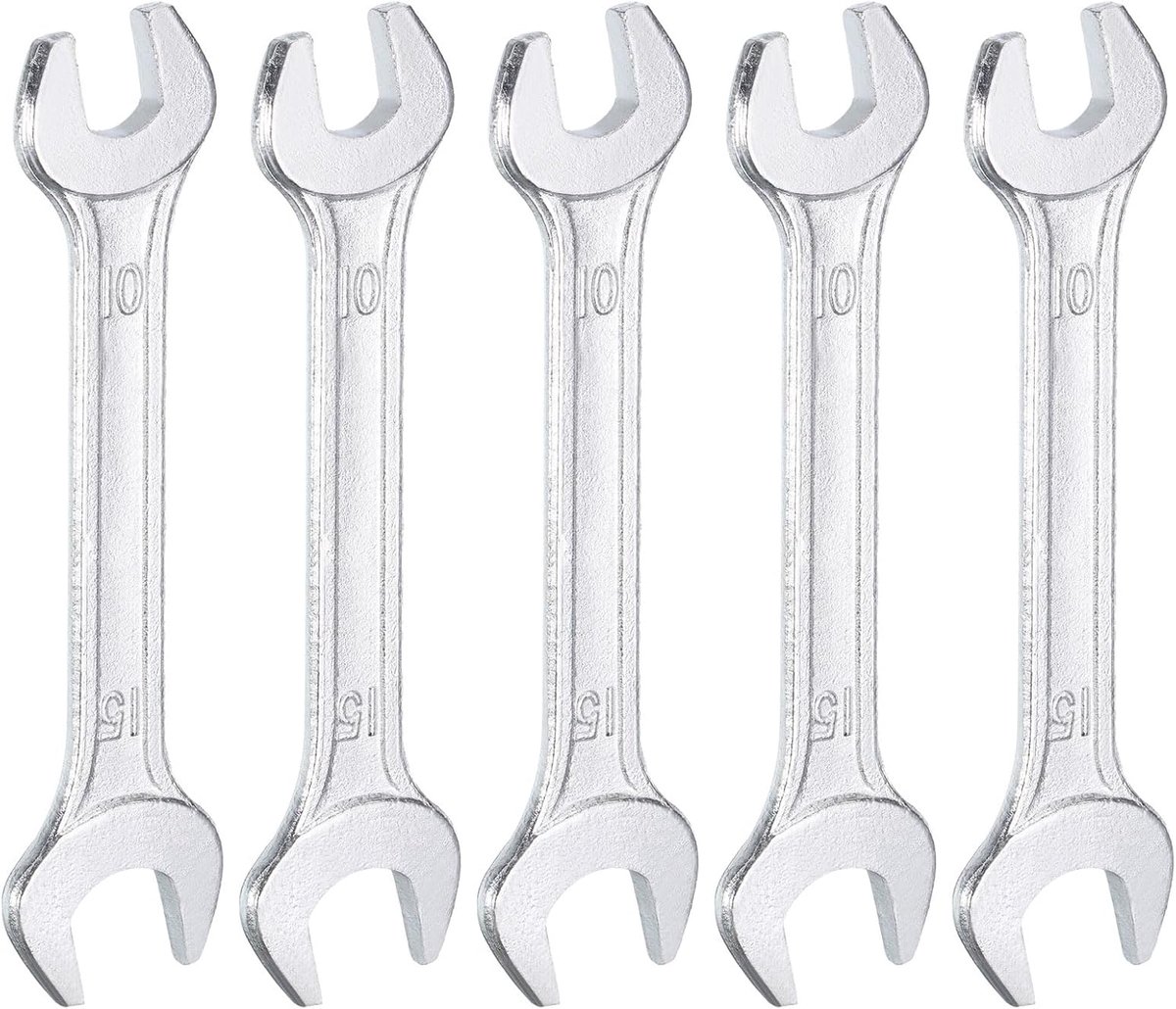 Steeksleutels, 10 mm x 15 mm, metrisch, 15 graden verplaatsingshoek, steeksleutelset, verzinkte moersleutel voor autoreparatie, meubelmontage