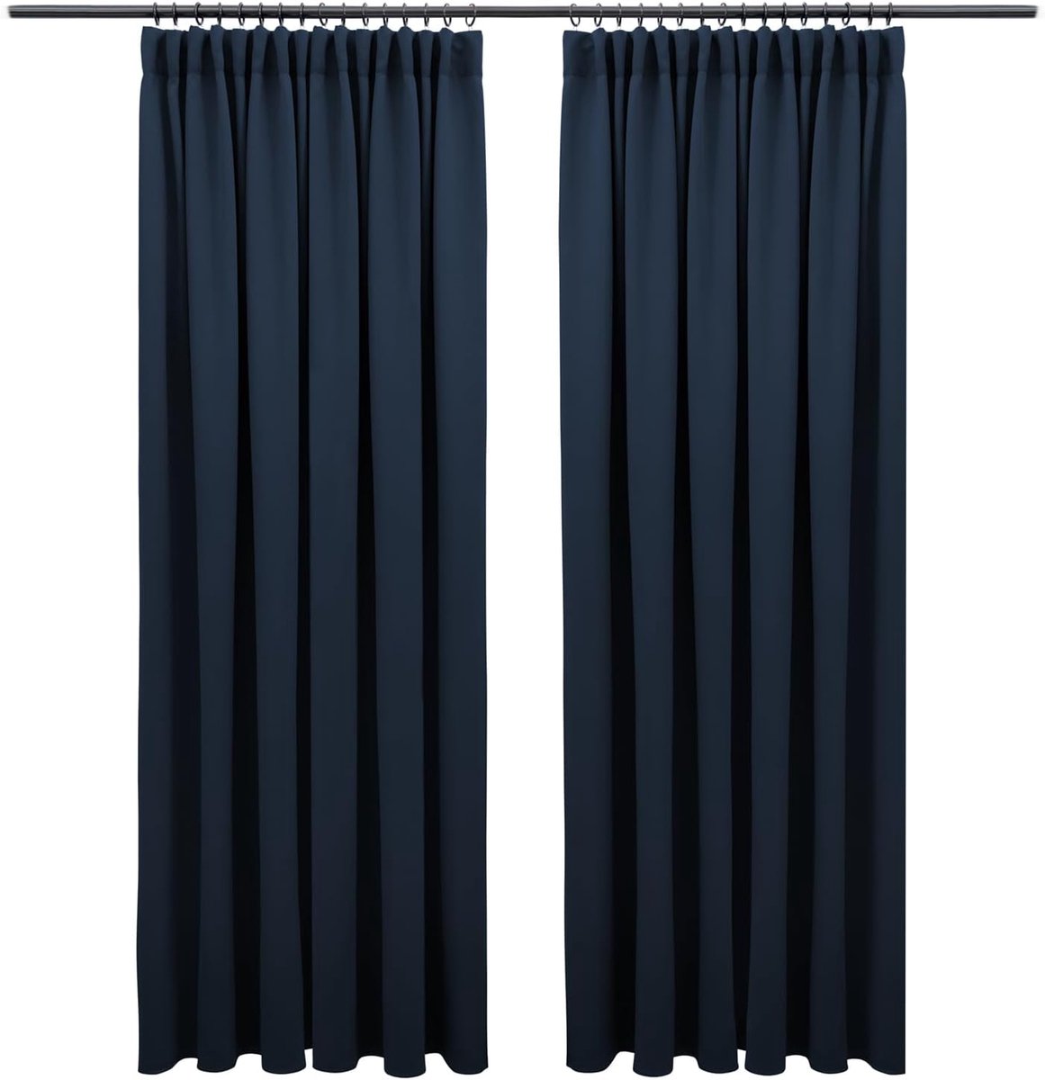 verduisteringsgordijnen met plooiband - 175 x 140 cm set van 2 - OEKO-TEX gecertificeerde verduisterende gordijnen - Verduisteringsgordijn - Donkerblauw