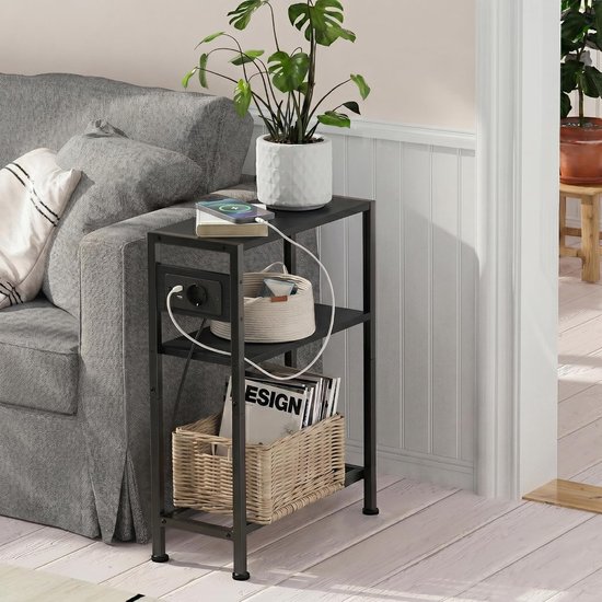 bijzetkast, klein nachtkastje, inktzwart, met 3 smalle planken, met opbergruimte voor bank, kleine ruimtes, woonkamer, slaapkamer, keuken, balkon (zwart) — afbeelding 3