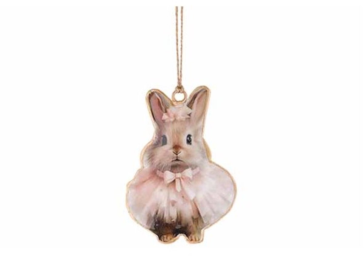 Hanger Vintage Fluffy Rabbit Roze 6x,5xh 10cm Emaille