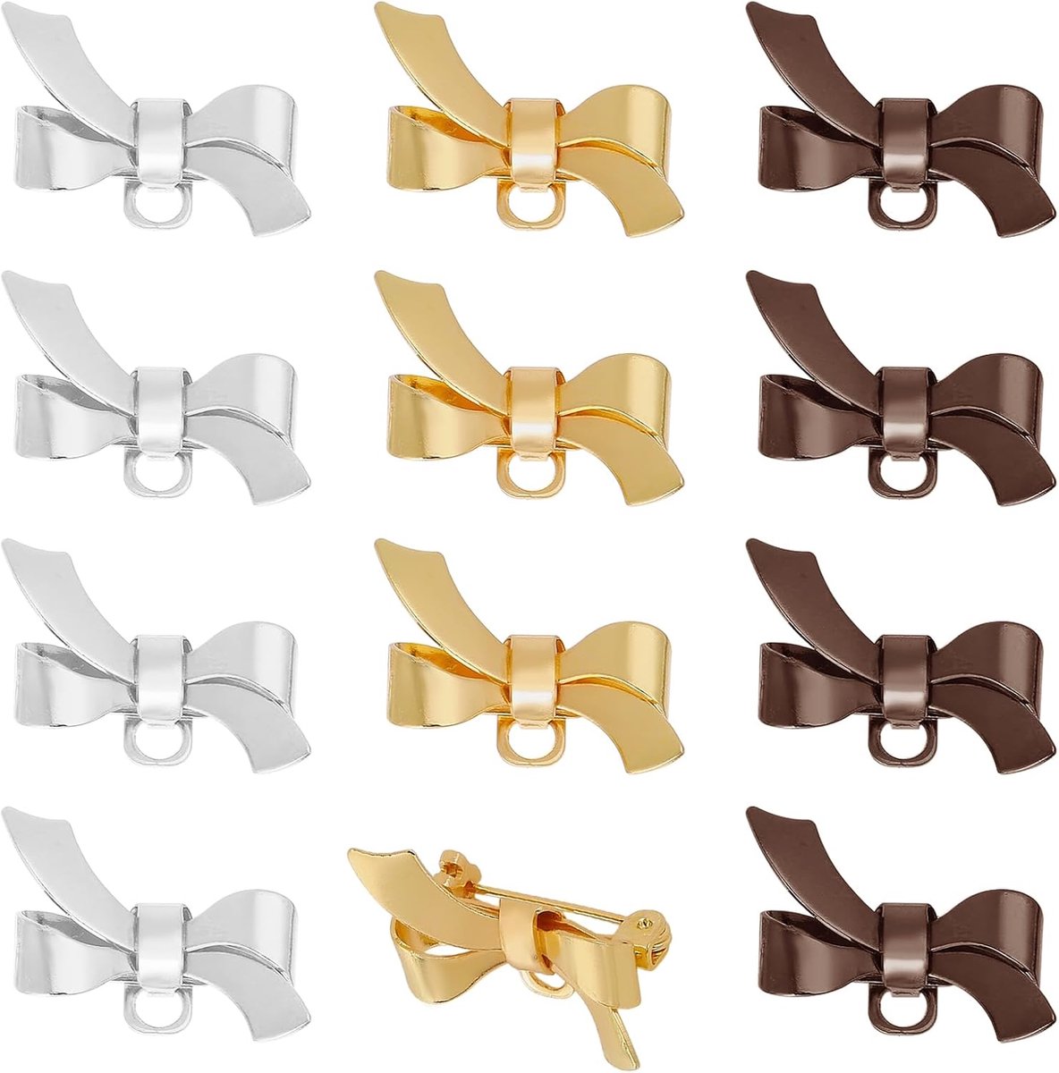 12 stuks 3 kleuren messing boog broche vindings strikknoop messing broches voor vrouwen vlinder broche pin set voor rugzak kleding decoraties party jubileum accessoires, 12 x 1,5 cm, Messing