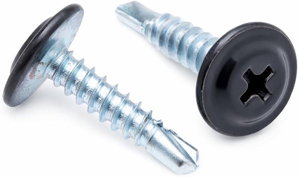 4.2 mm x 19 mm Meerkleurige Zelftappende, Zelfborende Montageschroeven Phillips, Fijne Draad en Platte Kop, Gepoedercoat RAL9005 Jet black, Gehard Stalen schroeven (250 stuk)