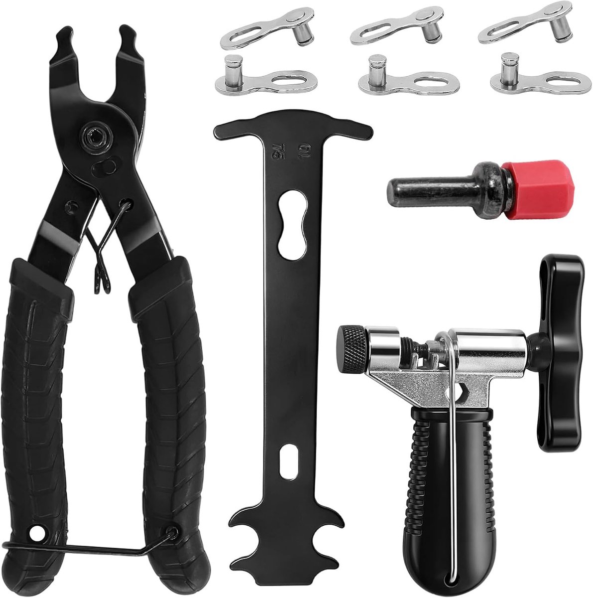 klinknagelgereedschapset, kettingklinknagels fiets met kettingtang en kettingmeetmeter, kettingslottang voor 6-12 versnellingen fietsketting, fietsgereedschap reparatieset voor