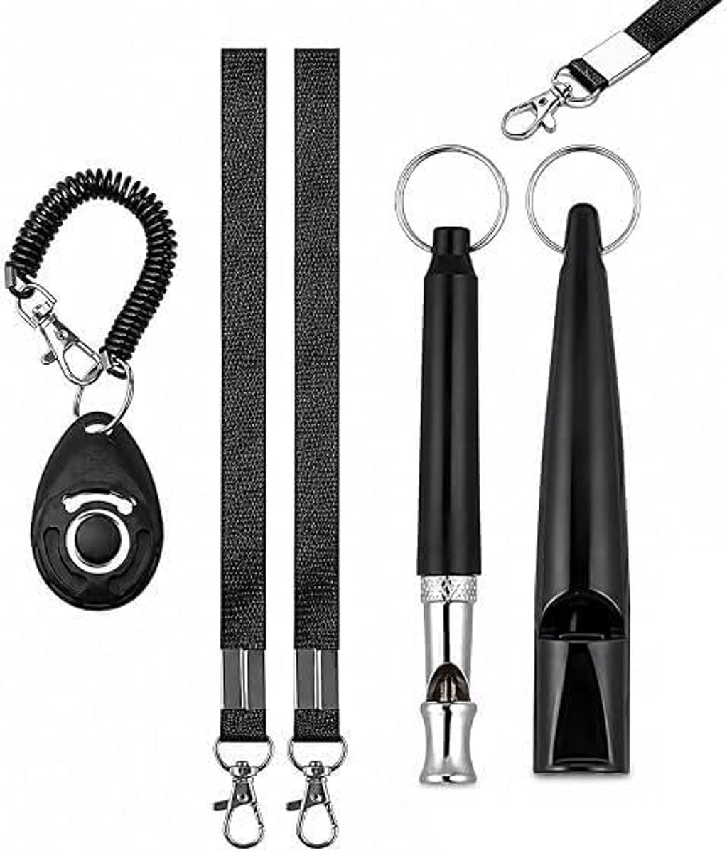 hondentrainingsfluitjes set van 3 stuks – verstelbare toon hondenfluit + clicker met draagkoord – zwart metaal en kunststof – ideaal voor puppytraining thuis en buiten