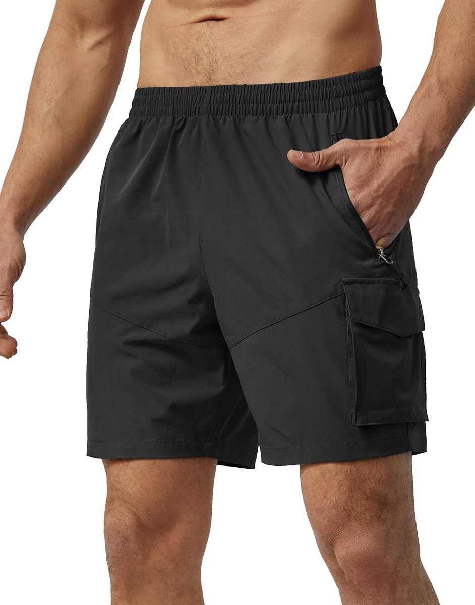 Shorts voor heren, lichtgewicht, sneldrogend, atletische shorts met meerdere zakken voor training, golf, camping, casual