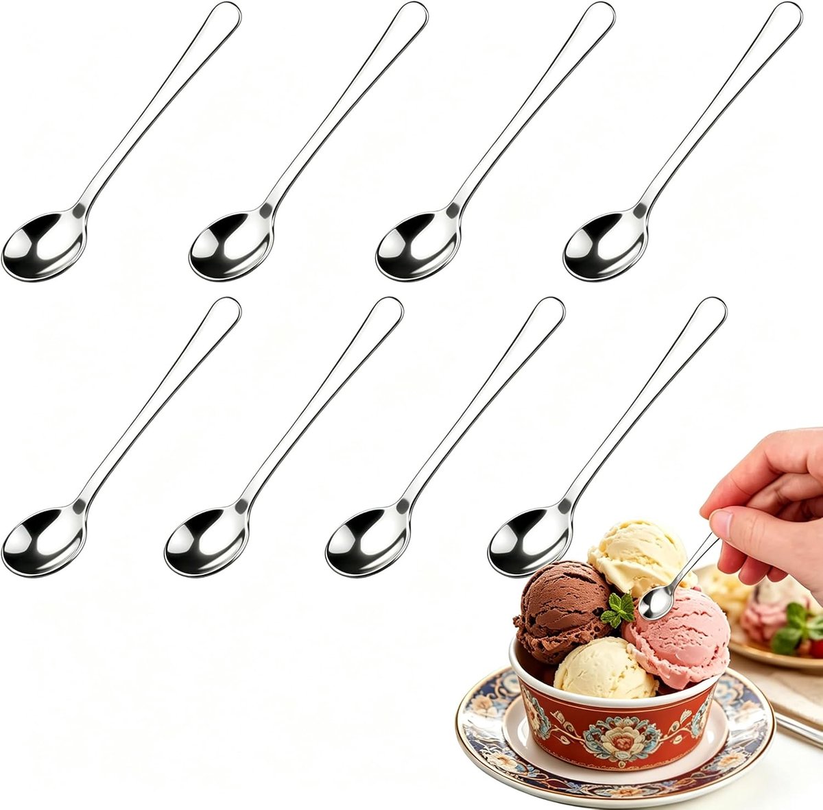 Set van 6 mini-espressolepels van roestvrij staal