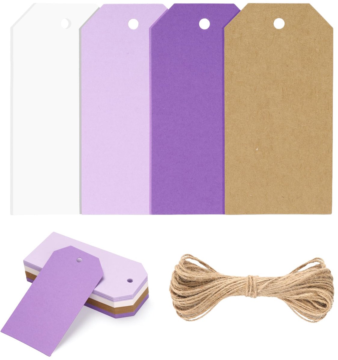 Cadeaulabels, blanco: 5 x 10 cm, kraftpapier hangers, 60 stuks papieren etiketten om te beschrijven, cadeaulabels, labels met gat en koord voor feestcadeau
