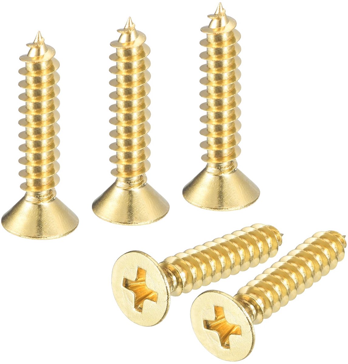 Messing houtschroeven, M5 x 25 mm Phillips platte kop, zelftappende schroef, houtwerkschroef voor deurscharnieren, houten meubels, huishoudelijke apparaten