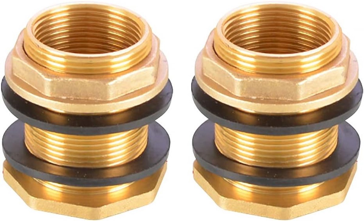 Water Tank Connector, 2 Stks Water Tank Joint Water Butt Brass Connector met Rubber Seals (Mannelijke G1-1/2 "naar Vrouwelijke G1-1/4")
