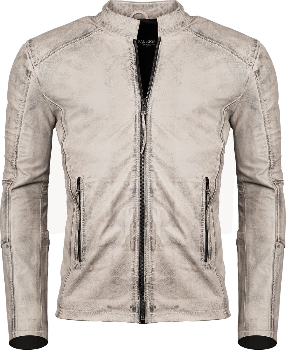 PAULGOS Heren Leren Jas, Echt Leren Overgangsjas, Modieus in 5 Kleuren, Maten S-7XL, Design 3