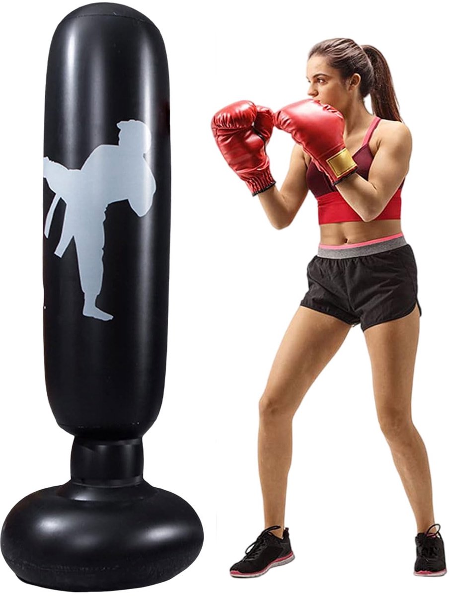 SnelShoppen - Opblaasbare Bokszak 160 cm, Intrekbare PVC-Bokszak voor Karate, Taekwondo en Boksen, Ideaal voor Thuistraining en Sportgebruik