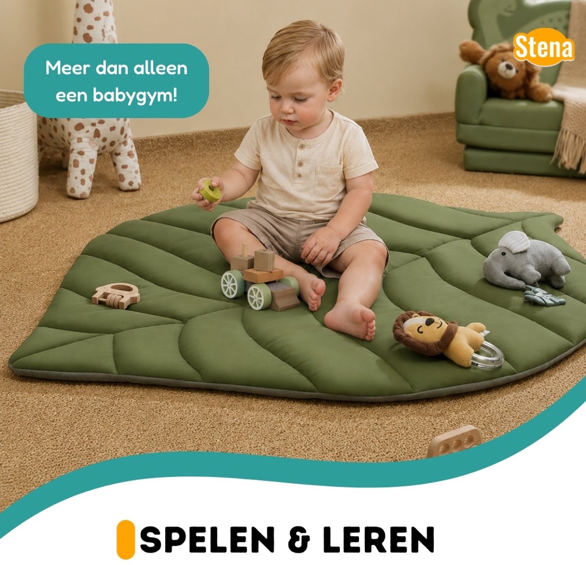 Stena Babygym - Speelkleed Baby met Boog - Jungle+ - 8 Speeltjes - Speelmat - Trendy Design - 0 tot 18 Maanden — afbeelding 11