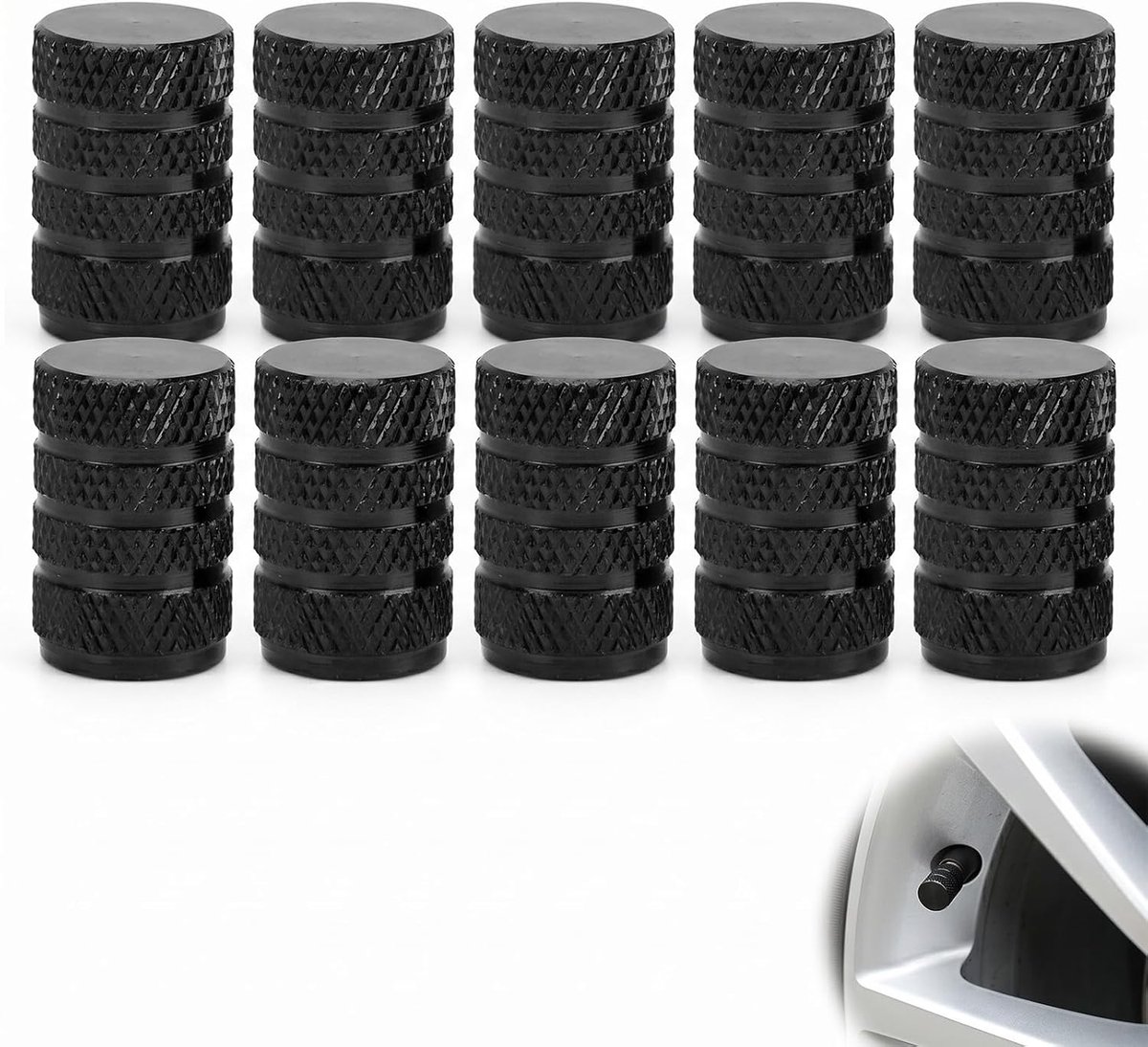 Ventieldoppen voor auto, zwart, aluminiumlegering, bandenventieldoppen voor autobanden, motorfiets, fiets, universele autoventieldoppen, stofdoppen, set, corrosiebestendig (25 mm)