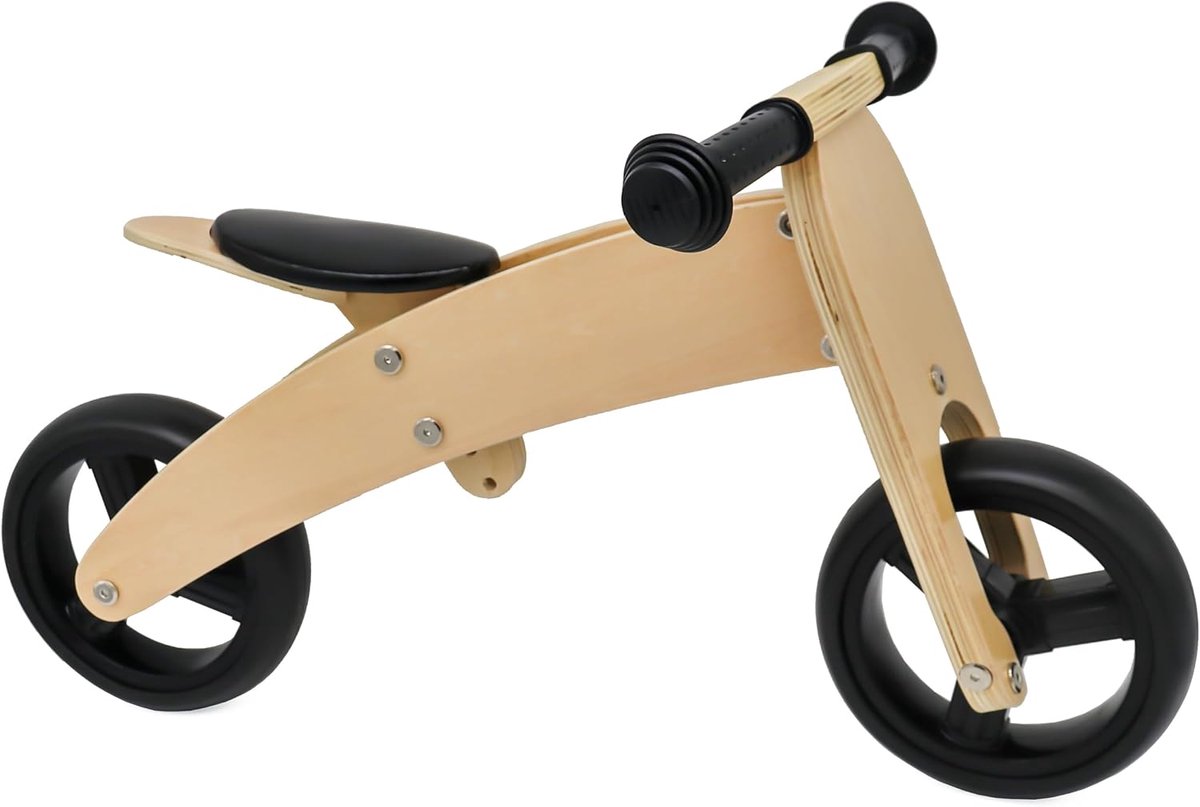 Houten Driewieler & Loopfiets in 1 - Balance Bike | Mini Loopfietsje van Hout - Loopscooter voor Jongens en Meisjes van 1 & 2 Jaar