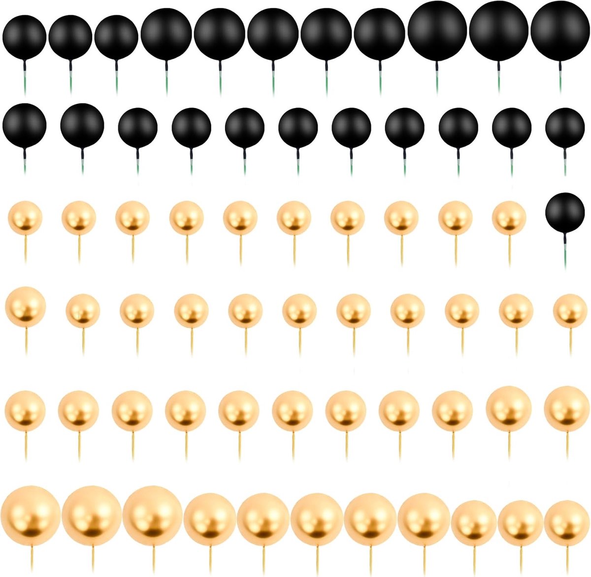66 stuks taarttoppers, zwart en goud, taartdecoraties, ballen voor taart, taartdecoratie, verjaardag, taartdecoratie, bruiloft, feest, trouwdag, babyshower, 66 stuks