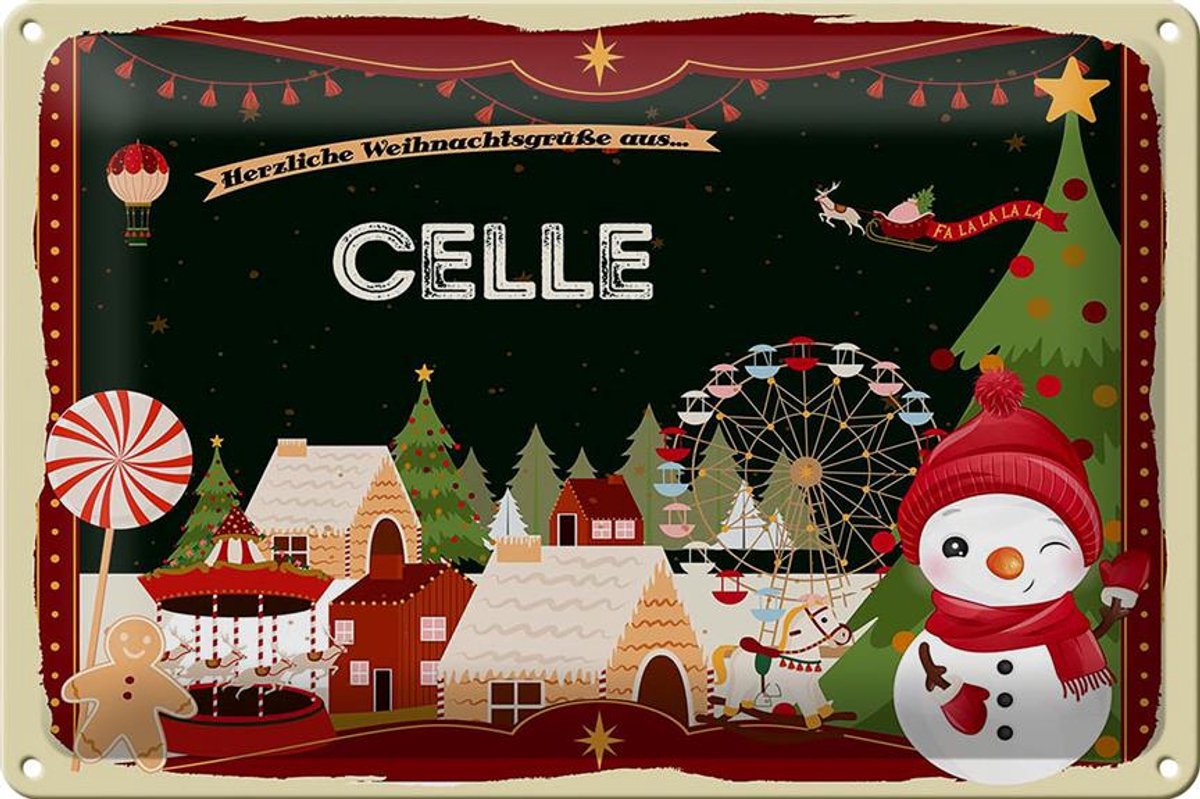Blechschild Weihnachten Grüße CELLE Fest 30x20cm